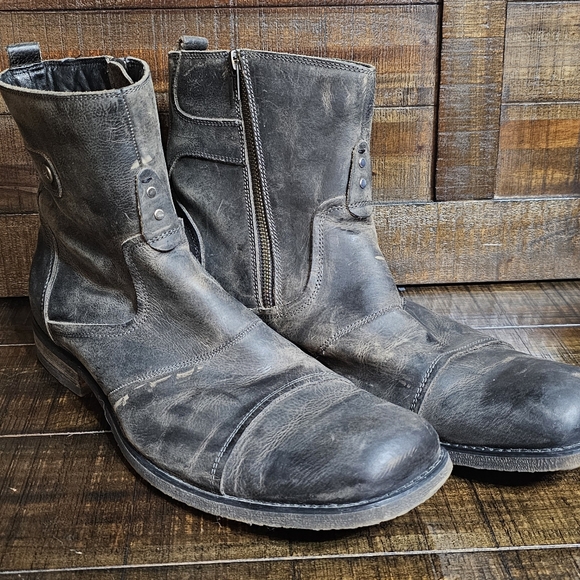 Bed Stu Burst Distressed Leather Side Zip Ankle Boots Biker Western Mens Size 13 - Picture 2 of 7